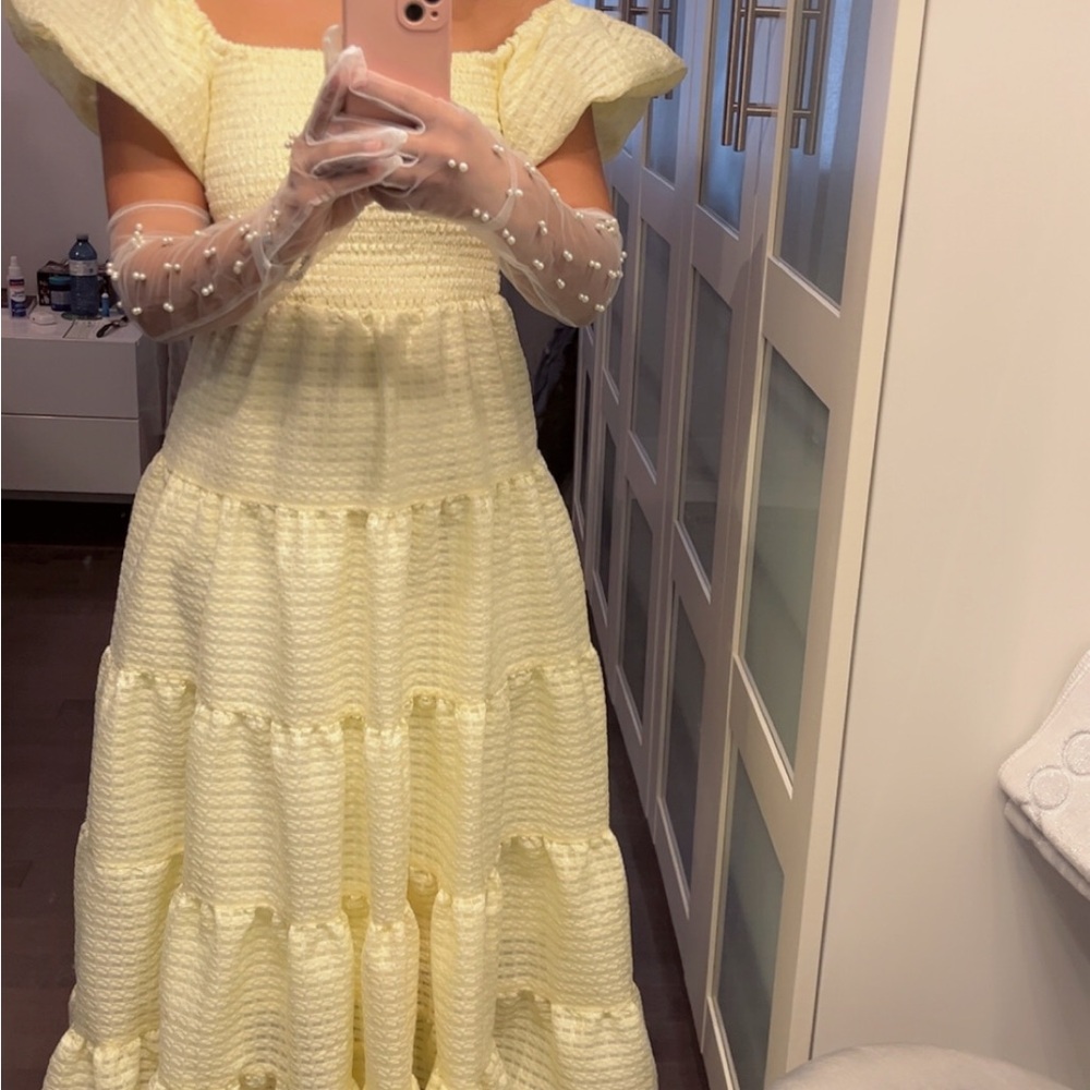 Buttery yellow tiered dress